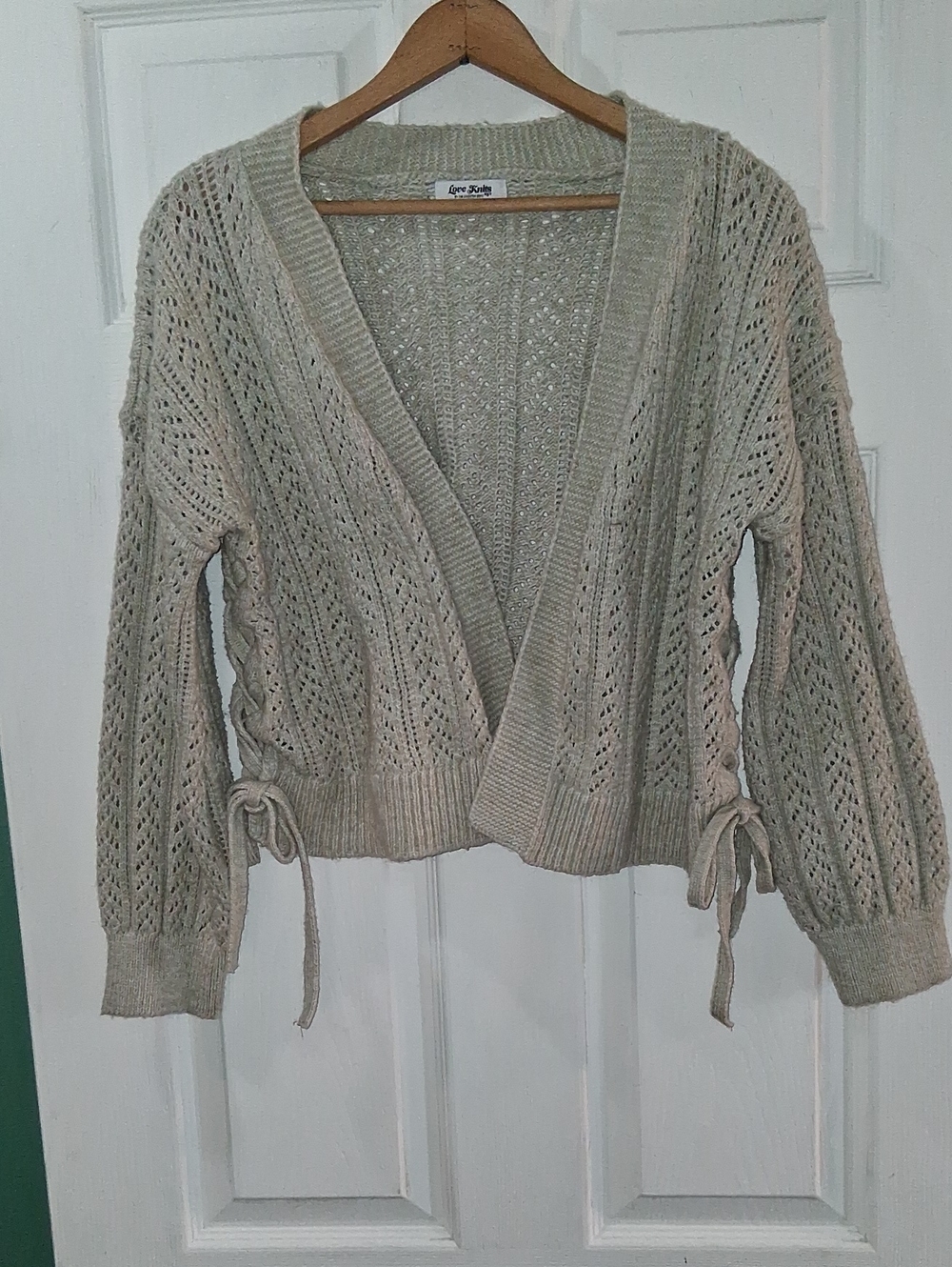 Romantic Open Front Cream Knit Women's Cardigan Sweater Side Ties